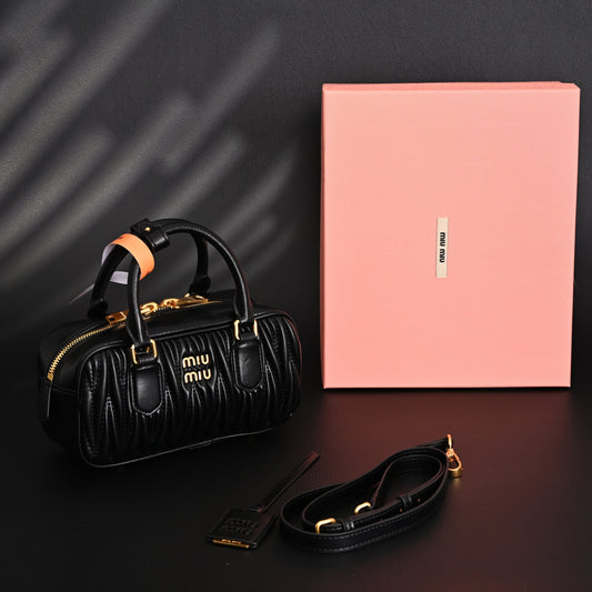 Miu Miu Black Matelassé Leather Top Handle Bag
