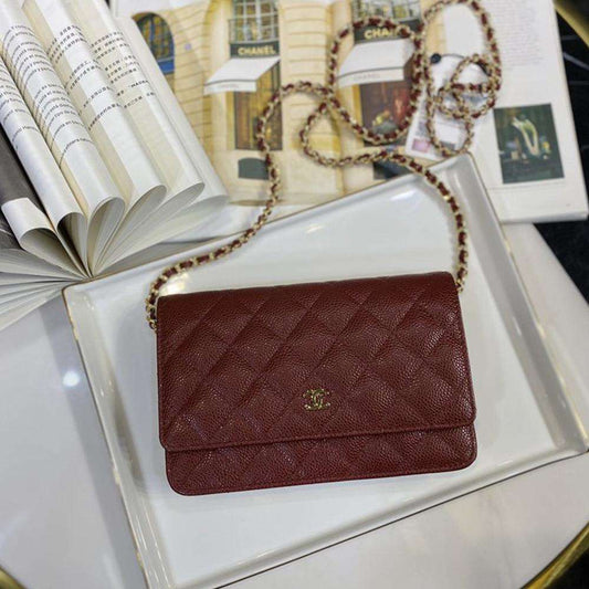 Chanel Classic Wallet on chain Burgundy caviar